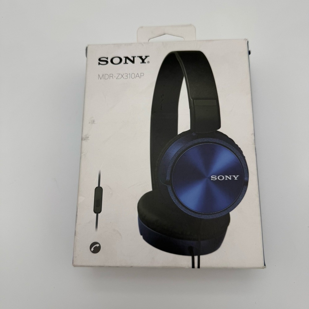 Sony MDR-ZX310AP Wired On-Ear Headphones Blue Foldable Mic Remote Box Manual